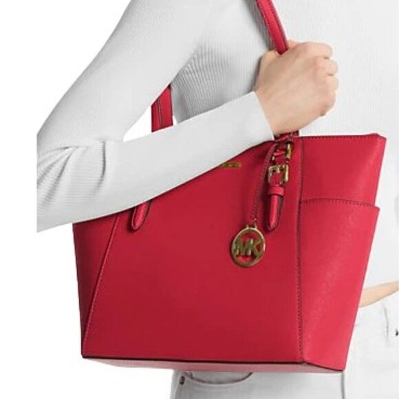 Michael Kors $448 RED Charlotte Saffiano Leather Large Zip Top Tote Bag NWT - Picture 2 of 7